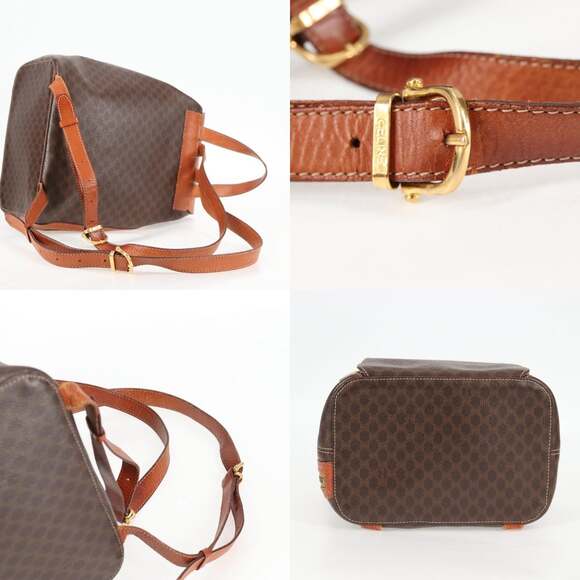 CELINE Macadam Canvas Backpack Pvc Leather Brown Gold - Picture 10 of 13